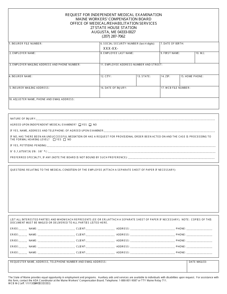 Form WCB M-2 Request for Independent Medical Examination - Maine, Page 1