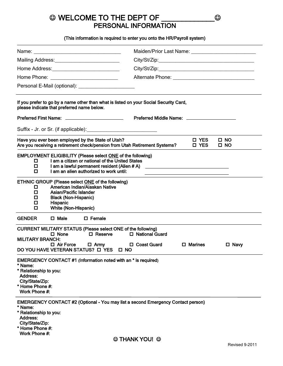 Personal Information Form - Utah, Page 1