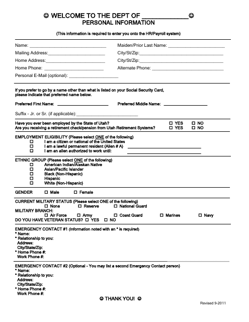 Personal Information Form - Utah