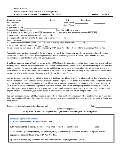 Application for Family and Medical Leave - Utah Download Pdf