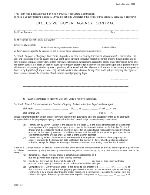 Exclusive Buyer Agency Contract Form - Kentucky Download Pdf