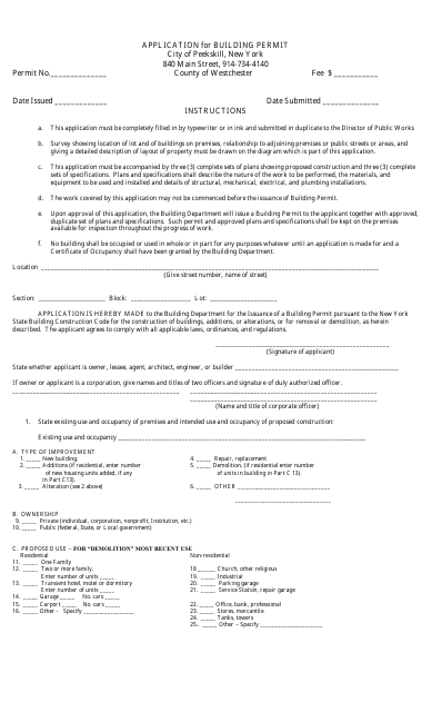 Application for Building Permit - City of Peekskill, New York