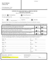Document preview: Certificate of Registration as a Process Server Corporation or Partnership - County of Yolo, California