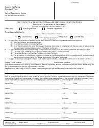 Document preview: Certificate of Registration as a Professional Photocopier - Individual, Corporation or Partnership - County of Yolo, California