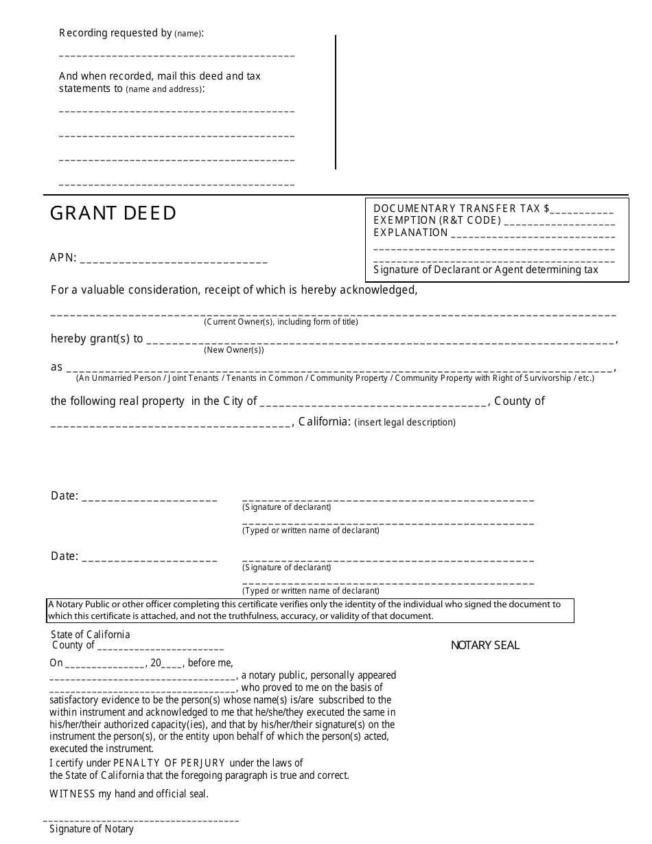 Grant Deed Form - California, Page 1