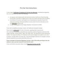 &quot;Certificate of Compliance for Pro Hac Vice Admission&quot; - Oregon
