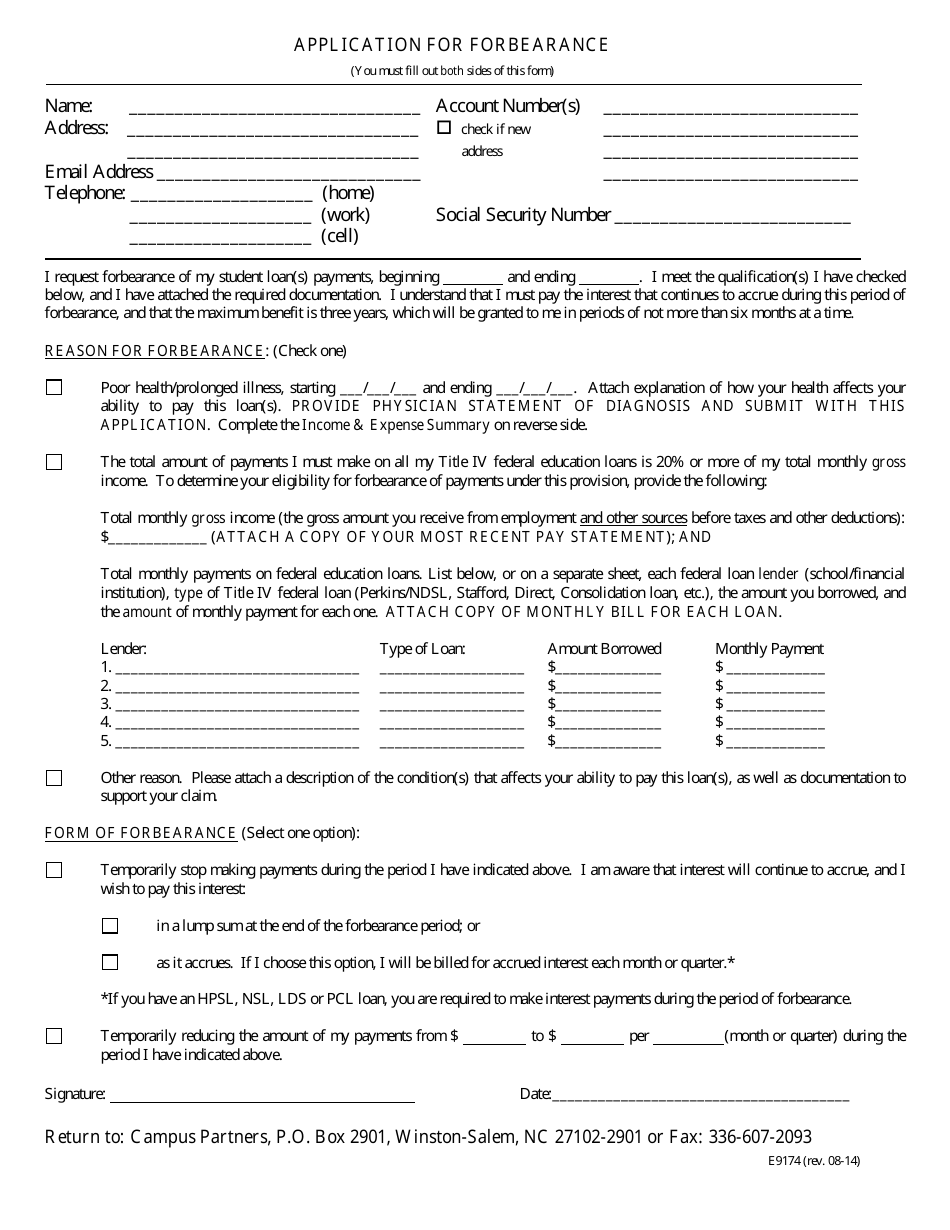 Application for Forbearance - Campus Partners Download Printable PDF ...