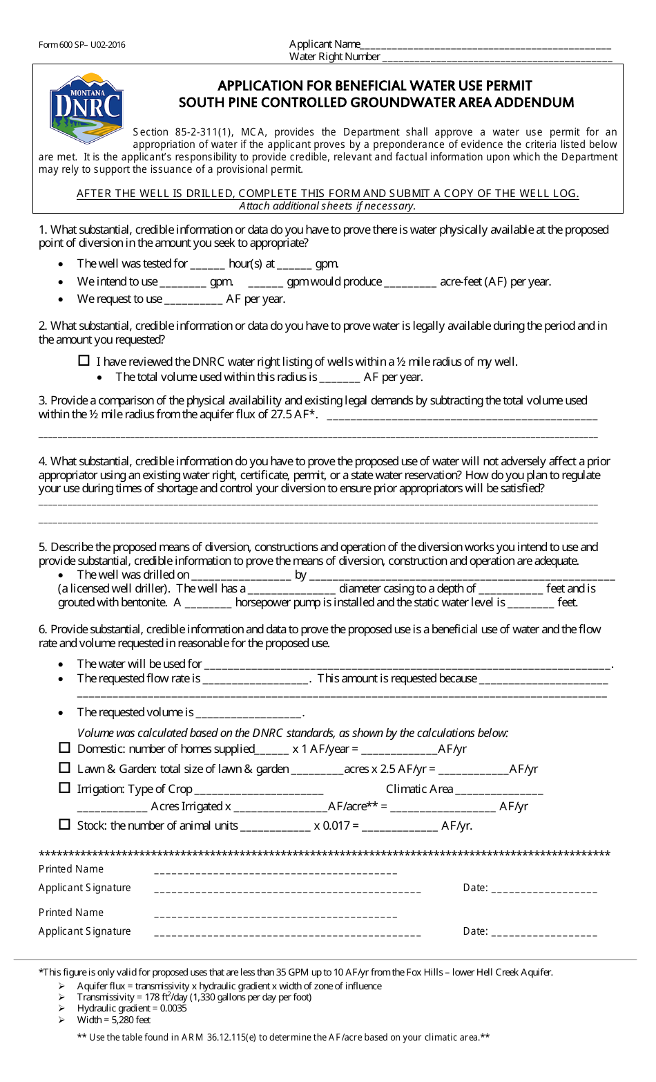 Form 600 SP - Fill Out, Sign Online and Download Fillable PDF, Montana ...