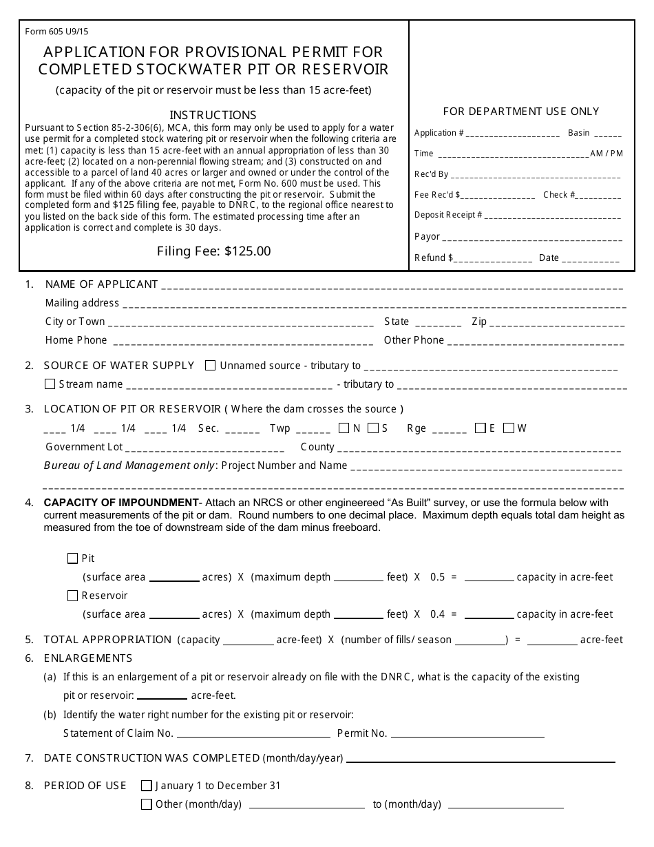 Form 605 - Fill Out, Sign Online and Download Fillable PDF, Montana ...