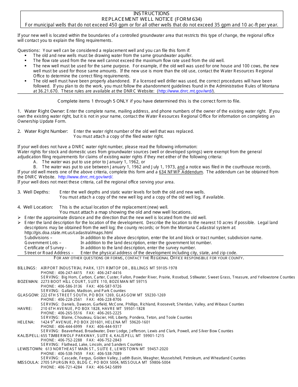 Form 634 Replacement Well Notice - Montana, Page 2