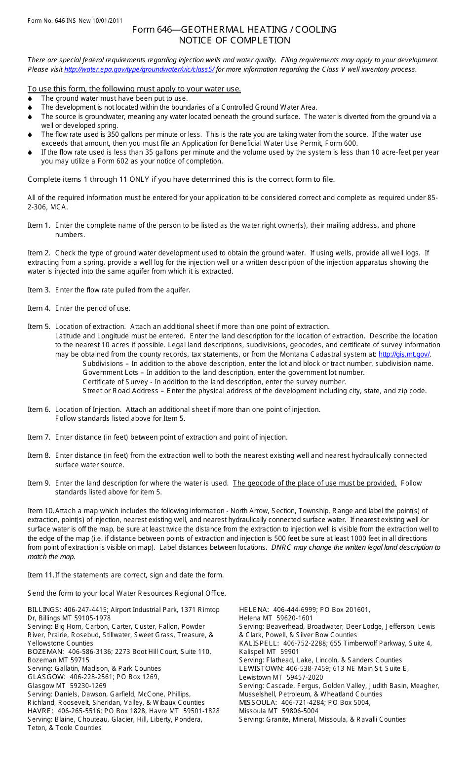 Form 646 Geothermal Heating / Cooling Notice of Completion - Montana, Page 2