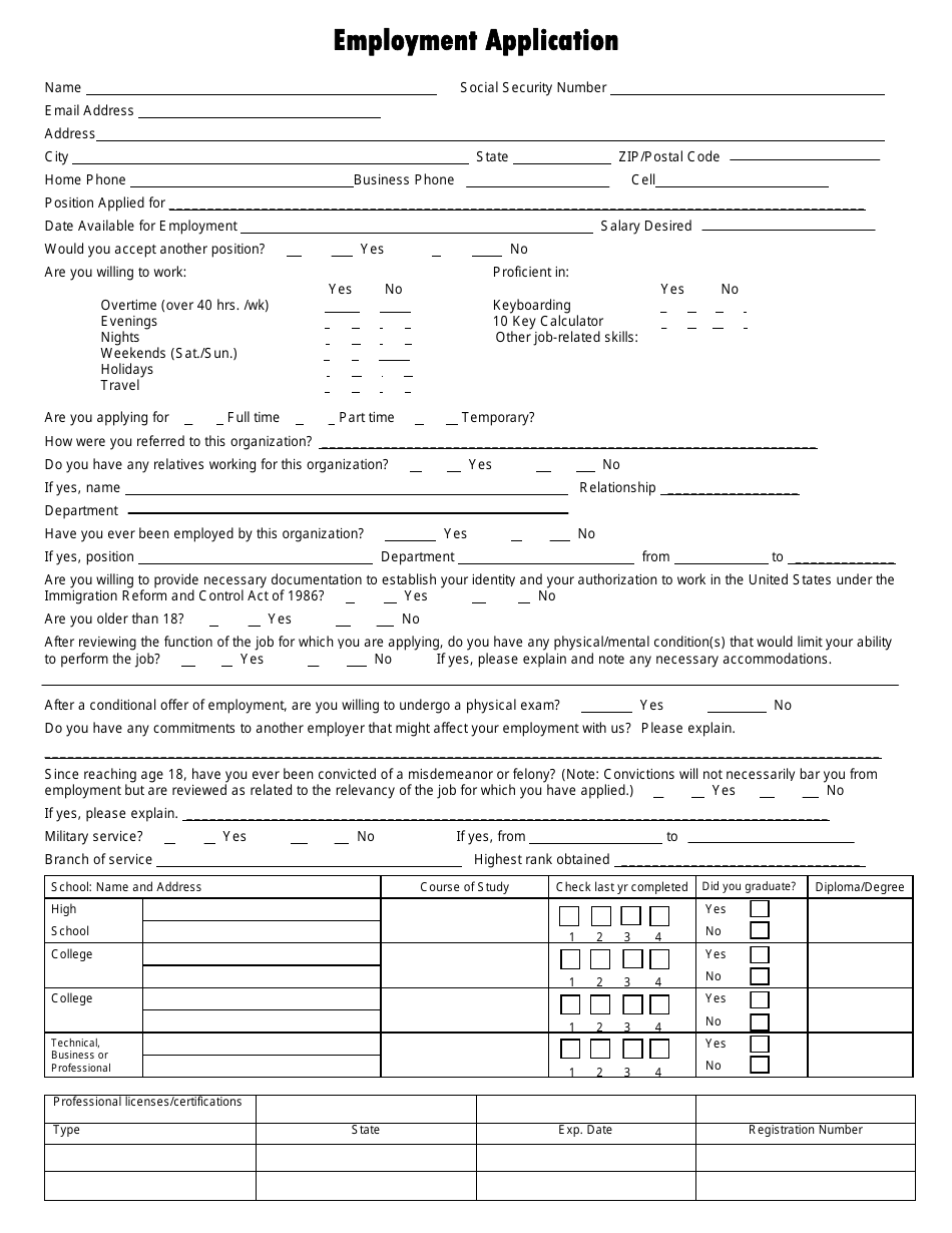 Employment Application Form Pdf Fillable 6705
