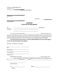 Summons and Return of Service Form - New Mexico