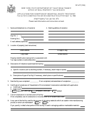 Document preview: Form RP-477 Application for Exemption of Industrial Waste Treatment Facilities Constructed or Reconstructed After May 12, 1965 - New York