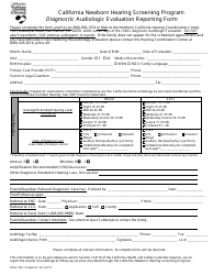 Document preview: Form NHSP300-1 Region B California Newborn Hearing Screening Program Diagnostic Audiologic Evaluation Reporting Form - California
