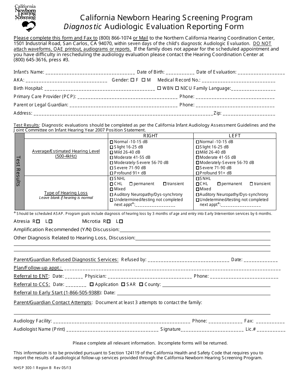 Form NHSP3001 Region B Download Fillable PDF or Fill Online California