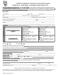 Document preview: Form NHSP300-1 Region D California Newborn Hearing Screening Program Diagnostic Audiologic Evaluation Reporting Form - California