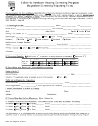 Document preview: Form NHSP200-1 Region A California Newborn Hearing Screening Program Outpatient Screening Reporting Form - California