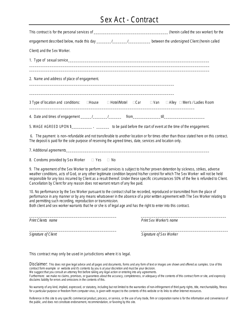 Sex Act Contract Template, Page 1