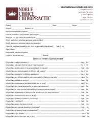 Document preview: Confidential Patient History Template - Noble Choice Chiropractic