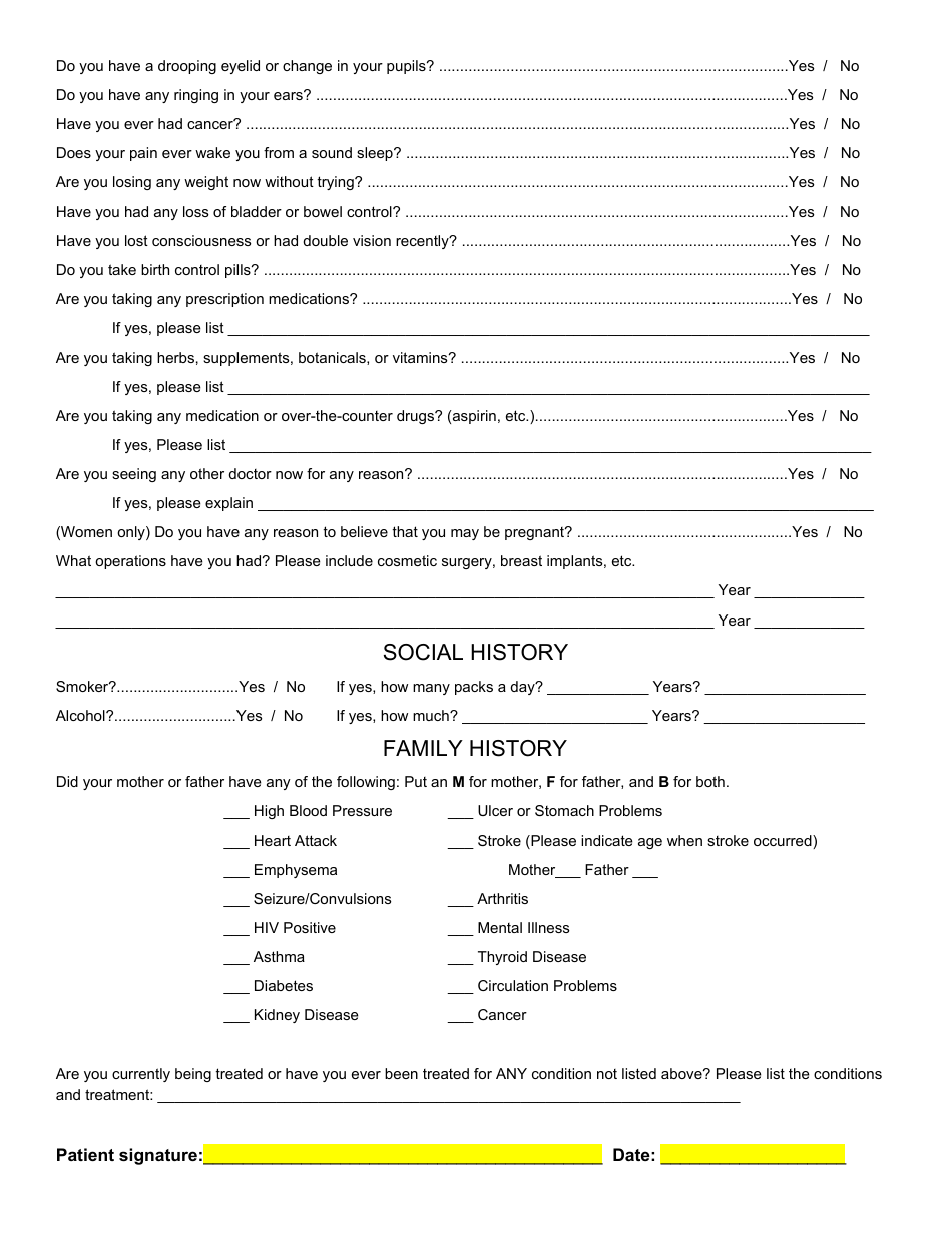 Confidential Patient History Template - Noble Choice Chiropractic, Page 2
