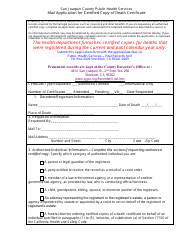 Document preview: Mail Application for Certified Copy of Death Certificate - San Joaquin County, California