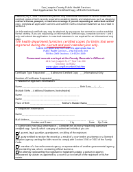 Document preview: Mail Application for Certified Copy of Birth Certificate - San Joaquin County, California