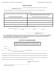 Application for Certified Copy of Birth Certificate - California, Page 2
