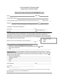 Form HIPAA-F-2 &quot;Notice of Privacy Practices Acknowledgment Form&quot; - Massachusetts