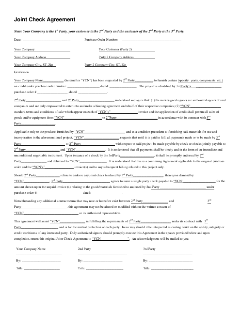 Joint Check Agreement Template