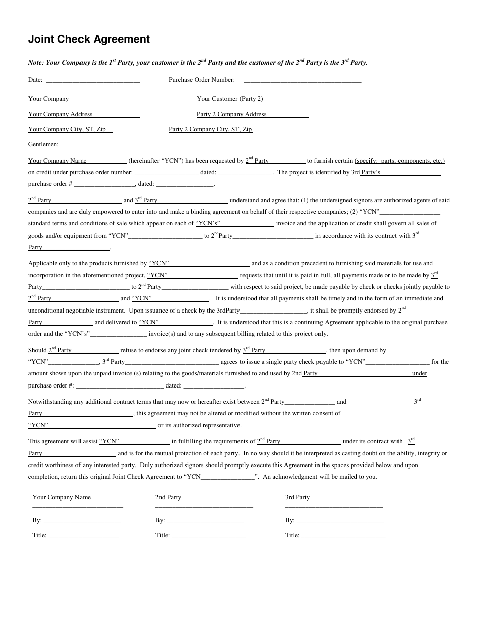 Joint Check Agreement Template Download Printable PDF  Templateroller Throughout joint check agreement template