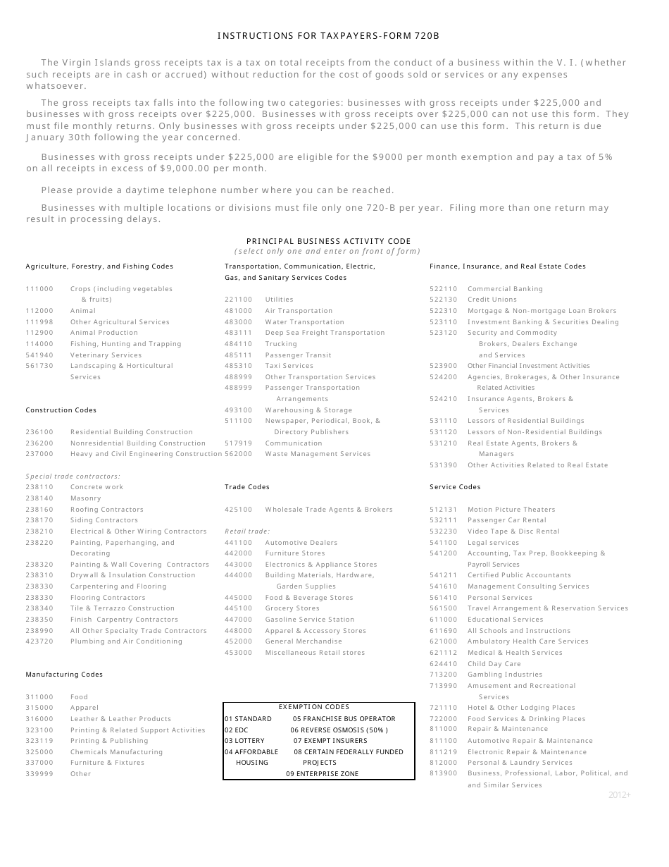 Form 720-b Gross Receipts Annual Tax Return - Virgin Islands, Page 2