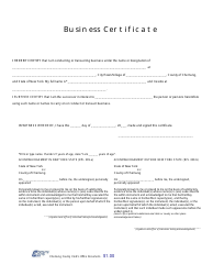 Document preview: Business Certificate Form - Chemung County, New York