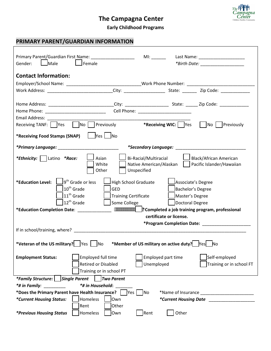 Early Childhood Programs Application Form - Campagna Center, Page 1