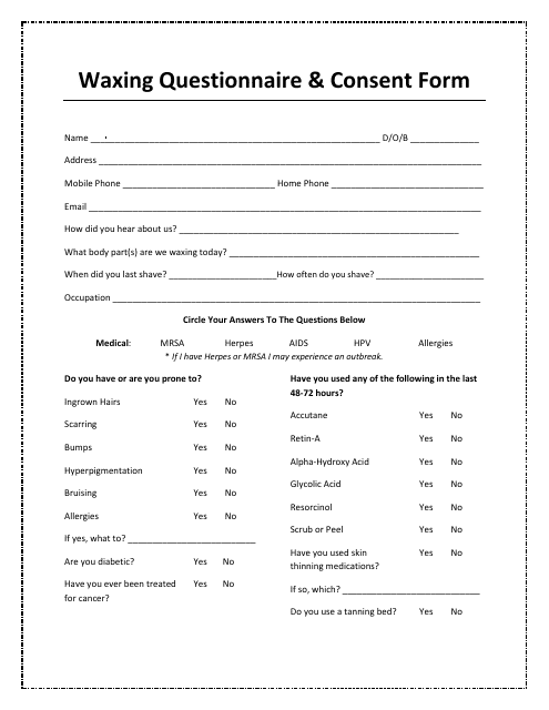 Waxing Questionnaire Consent Form Fill Out Sign Online and