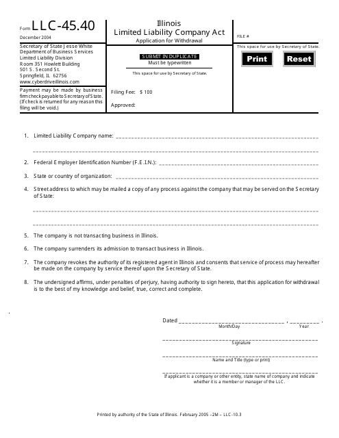 Form LLC-45.40  Printable Pdf