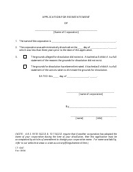Document preview: Application for Reinstatement - Arizona