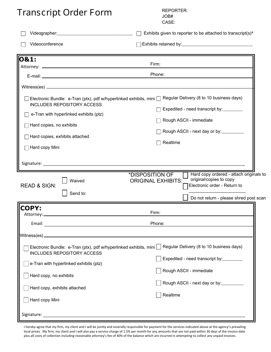 Transcript Order Form - Tables, Page 1