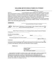 Document preview: Oklahoma Motor Vehicle Power of Attorney Form - Oklahoma