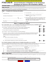 Document preview: Form PTAX-343-r Annual Verification of Eligibility for the Homestead Exemption for Persons With Disabilities (Hepd) - Illinois