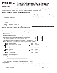 Document preview: Form PTAX-343-a Physician Statement for Exemption for Persons With Disabilities - Illinois