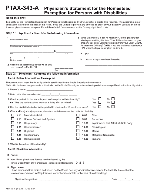 Form PTAX-343-a  Printable Pdf