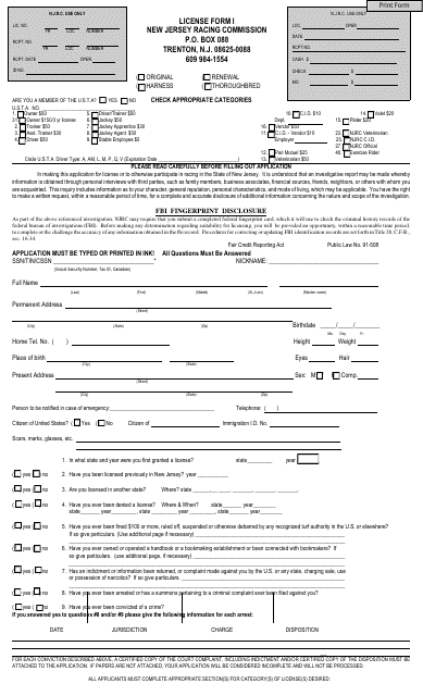 Licensing Form I Application - New Jersey