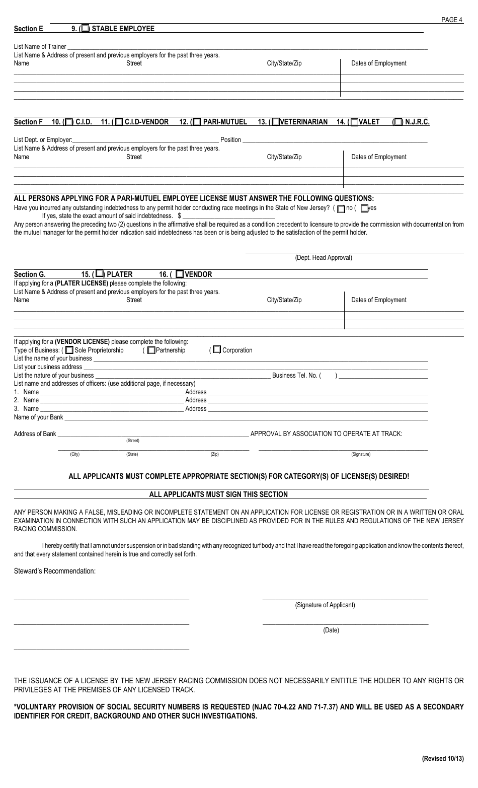 Licensing Form I Application - New Jersey, Page 4