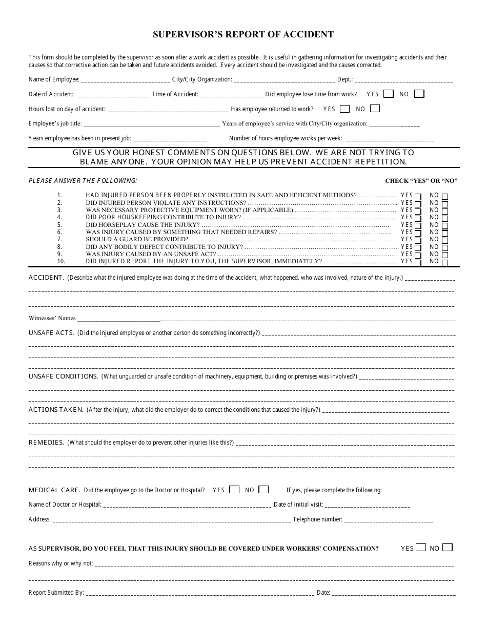 Supervisors Accident Report Template, Page 1