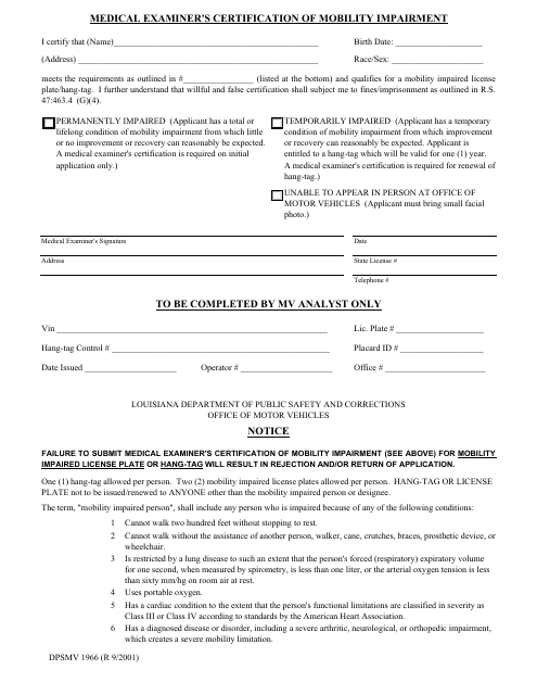 Form DPSMV1966  Printable Pdf