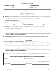 Document preview: Form 100-00126 Small Claims Answer - Vermont