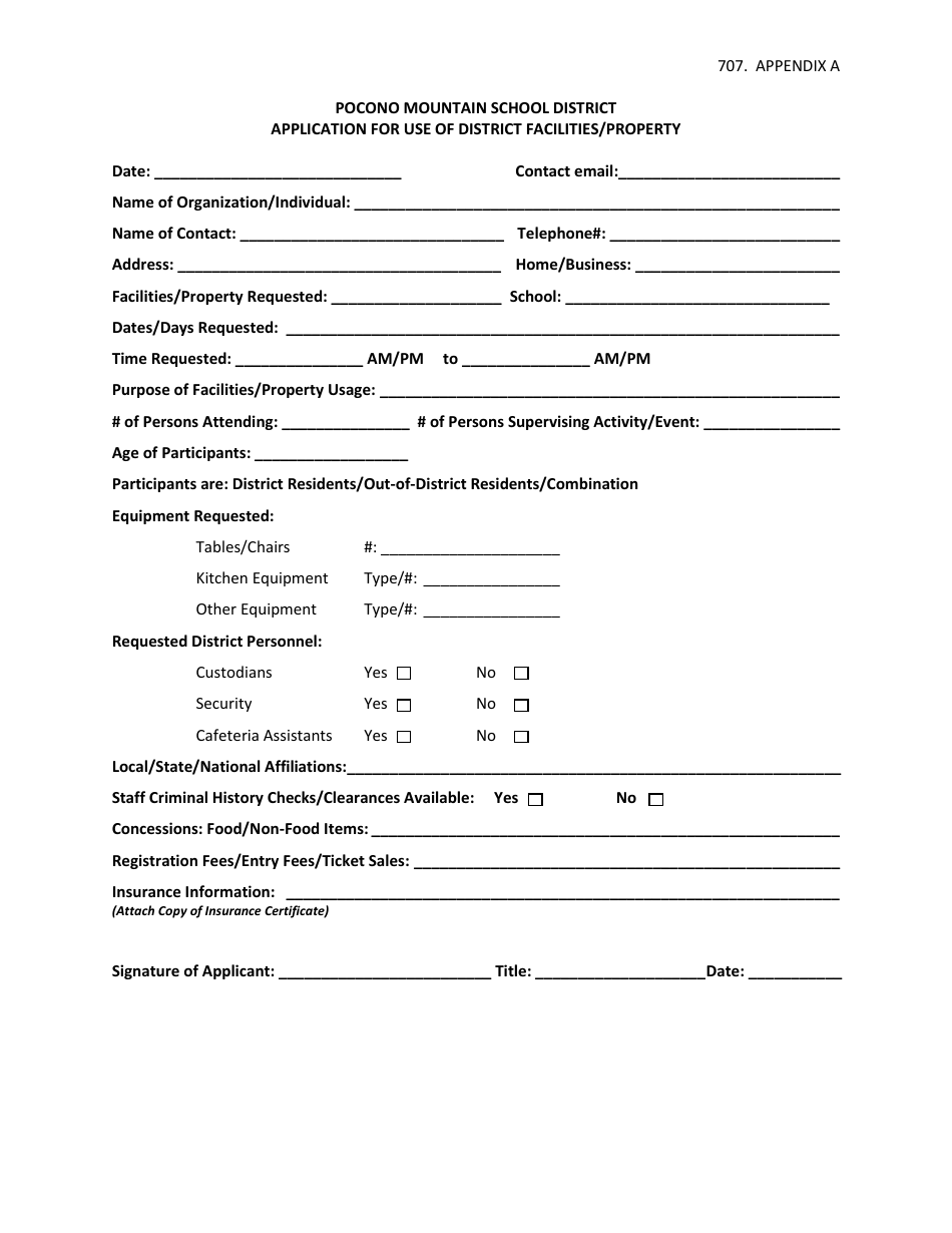 Application for Use of District Facilities/Property