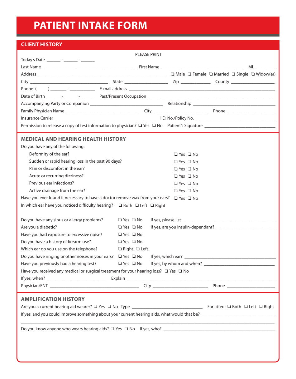 Free Printable Intake Forms