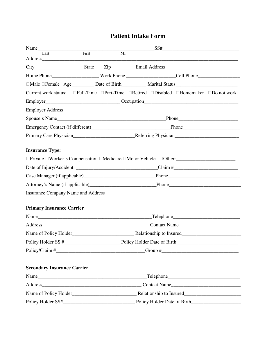 Patient Intake Form - Lines, Page 1